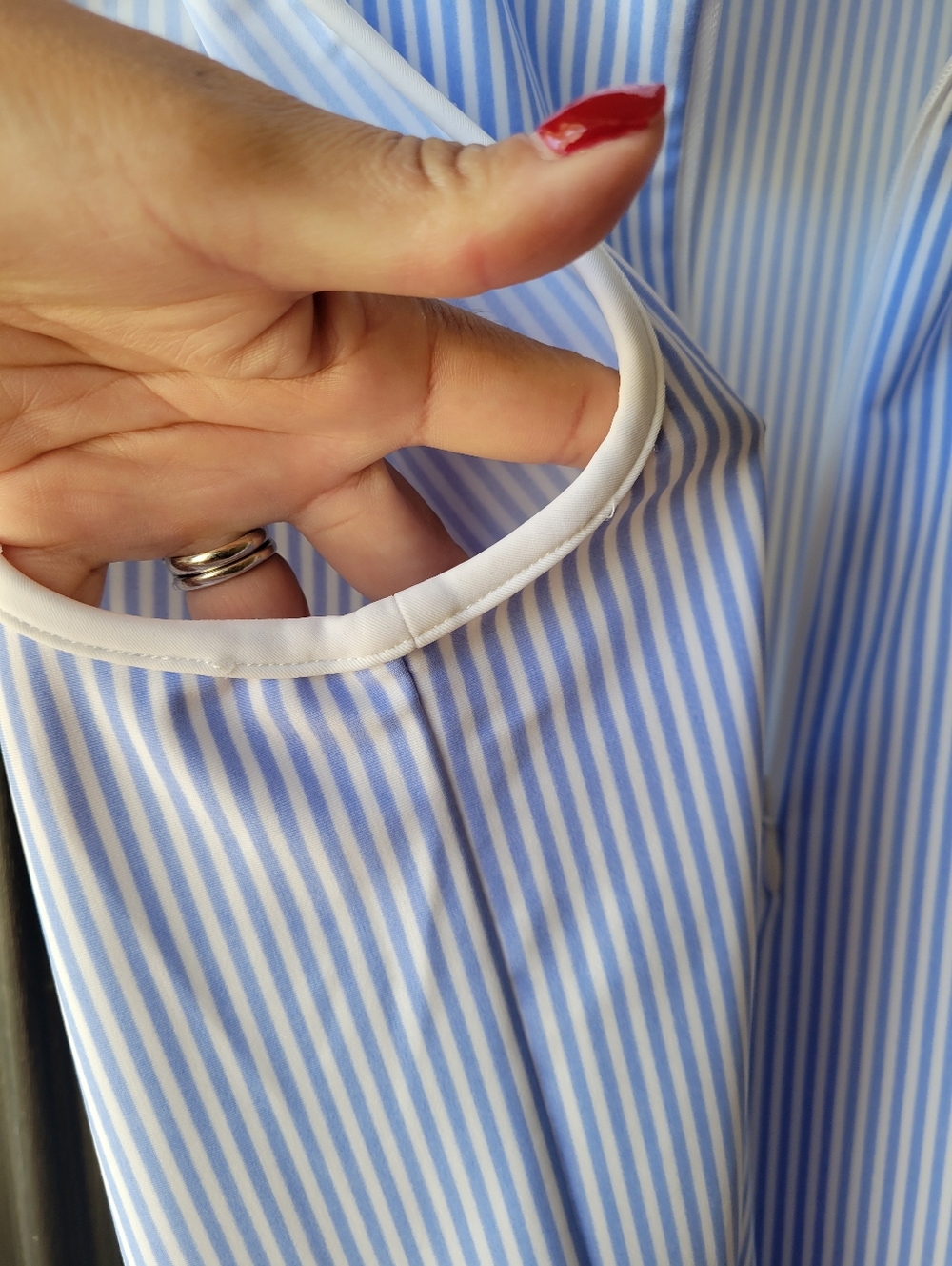 Blue White Striped Seeveless Polo Top Jude Connally XS Made in USA Zip Collard - Picture 9 of 11